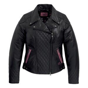 Harley Davidson Pink Label Swarovski Crystal Leather Biker Jacket Women’s M